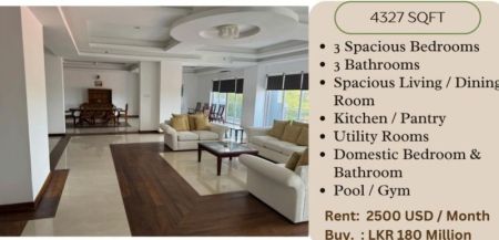 Living Room - Blue Ocean 03beds/spacious unit/furnished apartment/for rent in Colombo-03.